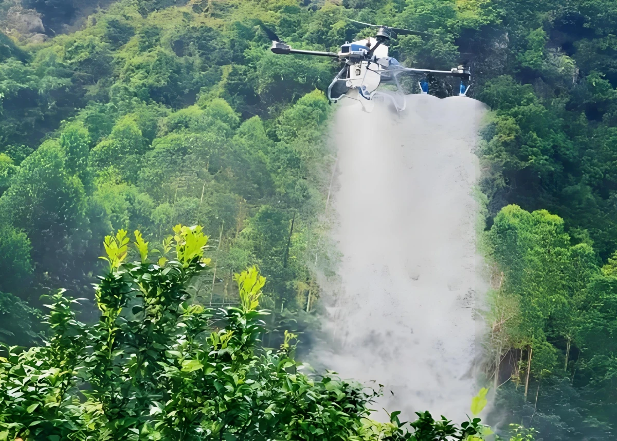 Agricultural drone spraying pesticides on crops in a field Agricultural drone spraying pesticides on crops in a field