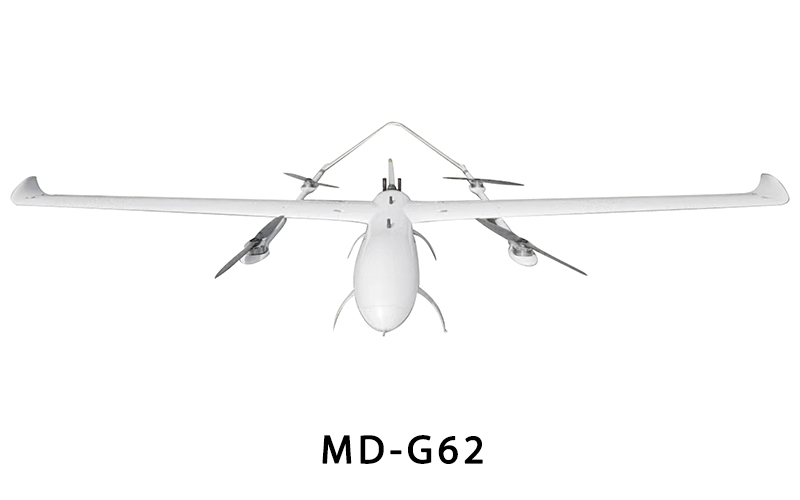 VTOL fixed-wing drone flying long-range mission with hybrid power system