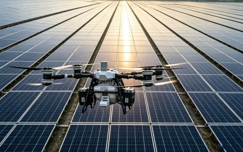 Solar Panel Cleaning Challenges and DJI FC100 Drone Solutions | TDHP