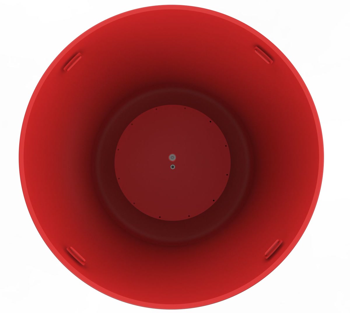 Drone carrying a red firefighting water bucket scooping water from a mountain river